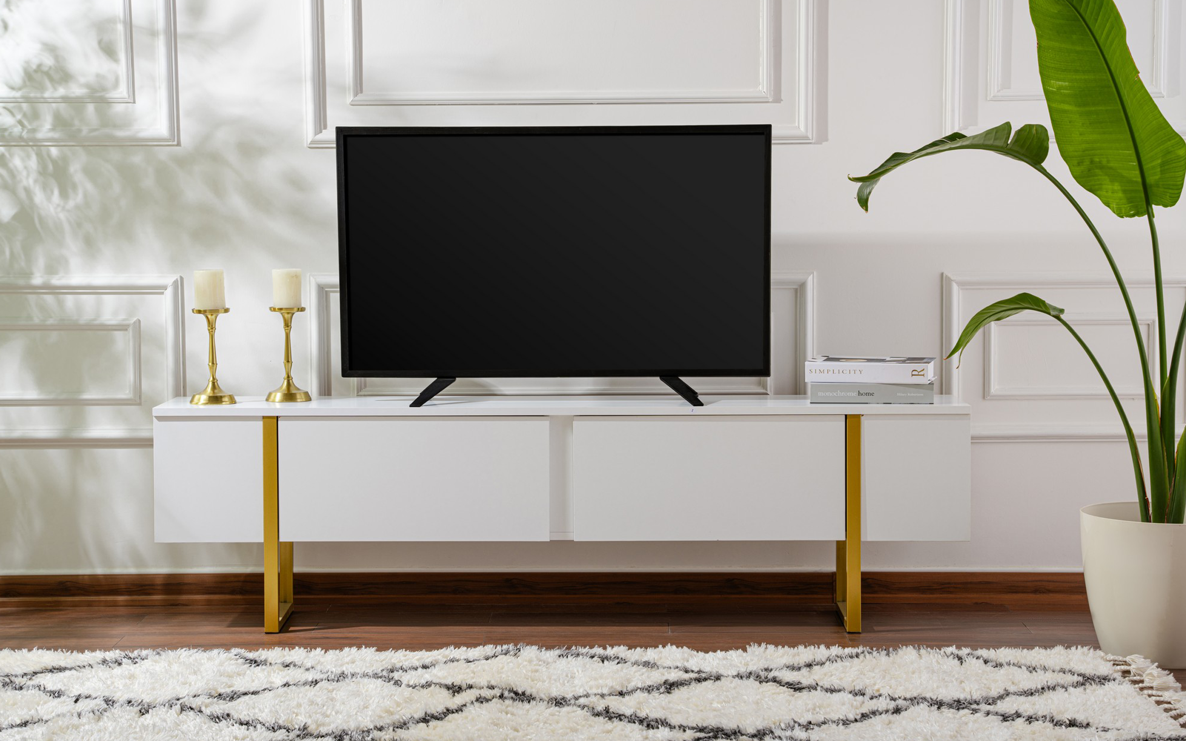 Modul TV Serenity, alb + auriu  2